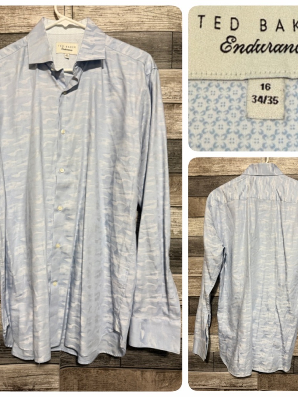 Ted Baker Endurance Camo Dress Shirt Men’s 16 34/35 Blue Long Sleeve Button Up